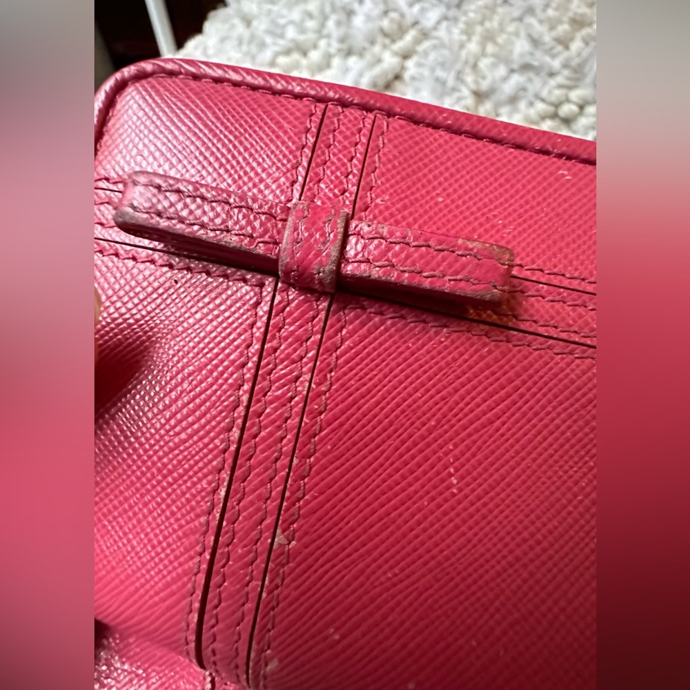 Women’s Pink Saffiano Leather Clutch with Bow Accent